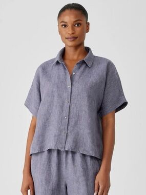 Eileen Fisher Organic Linen Delave Top Mystic Purple XL